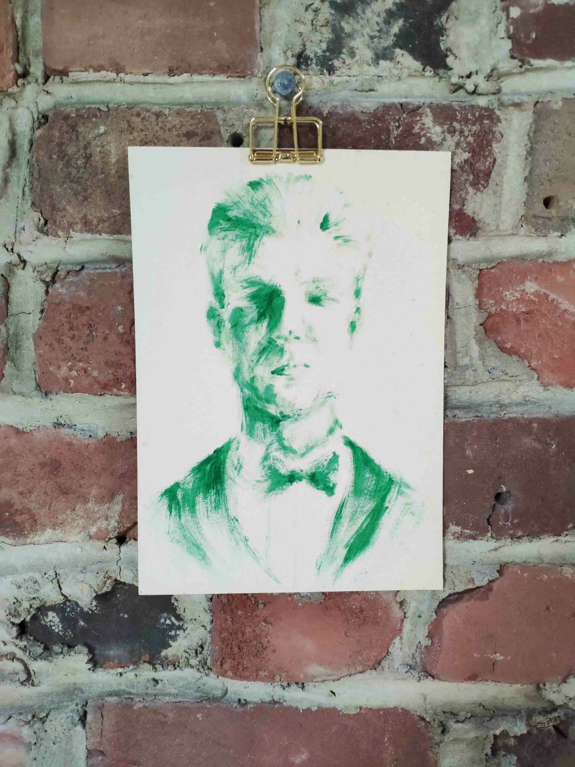 Man acrylverf groen portret